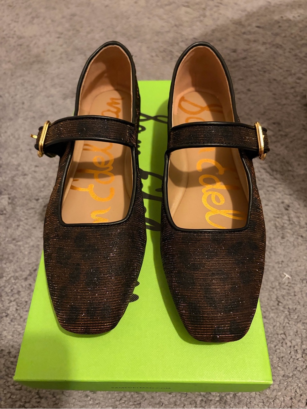 Sam Edelman Brown Shimmery Mary Jane Flats with Gold Buckle - Picture 3 of 6
